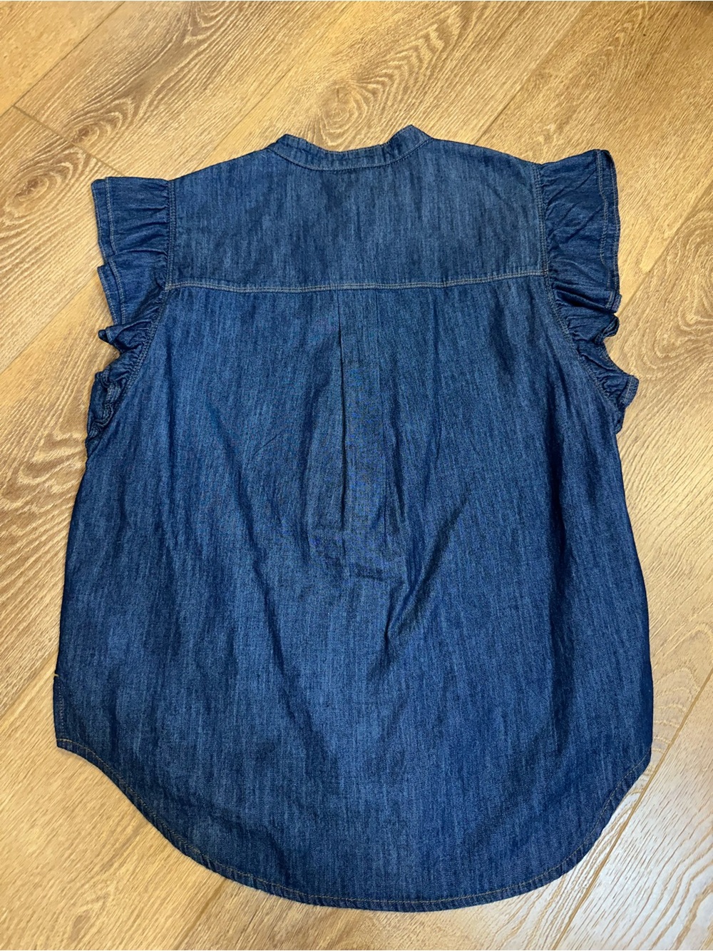 chaps sleeveless denim button down with ruffle detail M - Picture 4 of 9